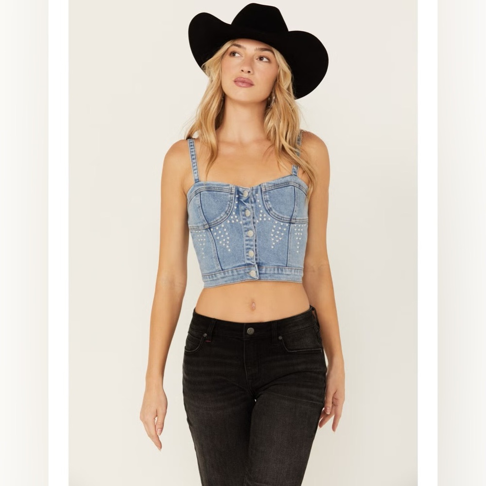 $49 Vibrant Women’s Denim Bustier Crop Top Tank Top Summer Size Medium NWOT